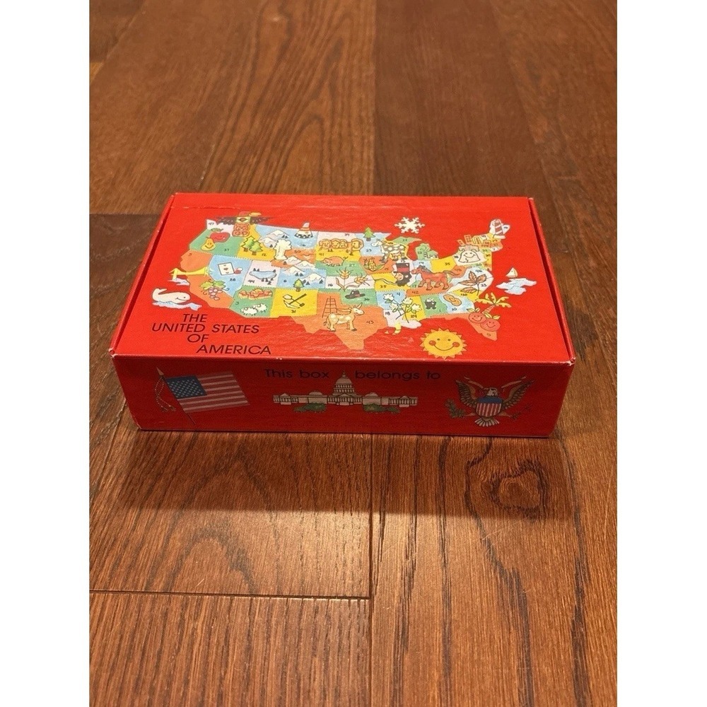 Vintage School Pencil Supply Box Holder United States Map Red